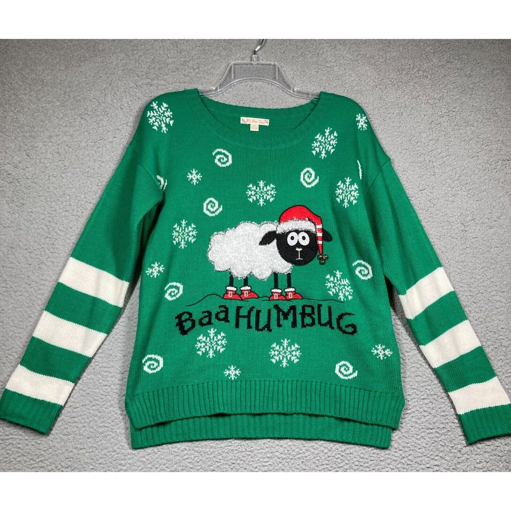 Baa Humbug Ugly Christmas Sweater Adult Small Green Sheep Long Sleeve Festive‎